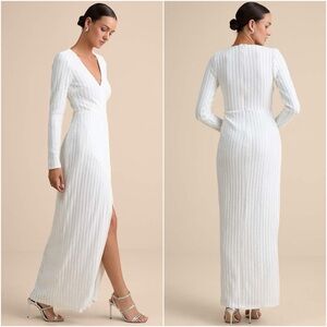 Lulus Love Lasts Forever Sequins Wedding Dress XS White Long Sleeve Bridal Shiny